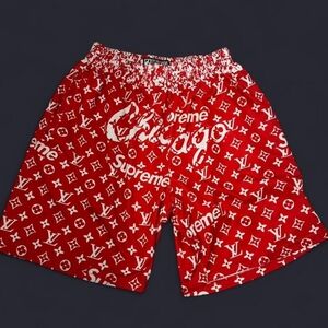 NBA Red and White Lv Supreme Shorts Medium